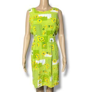 Vintage Positive Attitude Womens Dress Sunflower Floral Print Open Back 10P